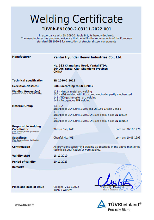 EN 1090-2 Welding Certificate